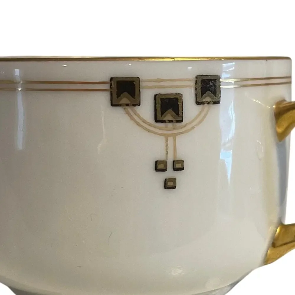 Vintage Victoria Austria Boullion Cup / Bowl & Saucer, Gold, Black, Set of 10